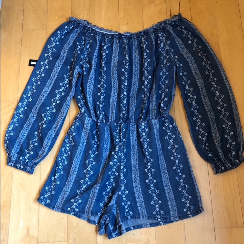 Blue and White Printed Romper